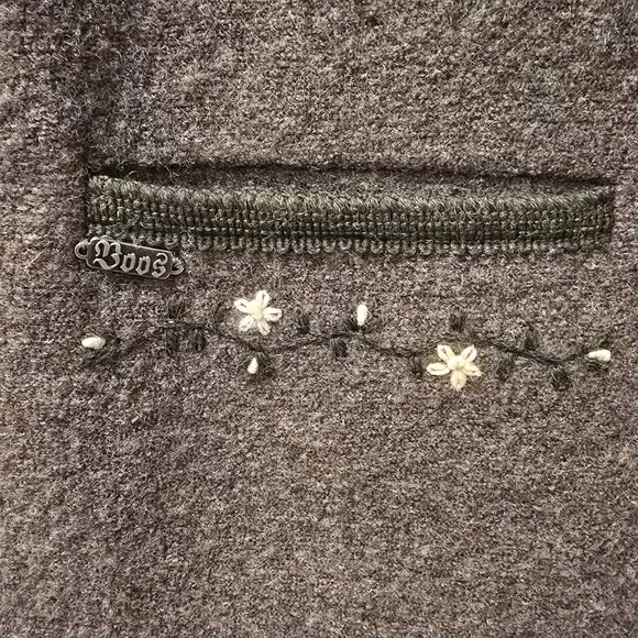 Vintage BOOS Pure New Wool Jacket With Edelweiss Embroidery Brown Size 46. - Picture 9 of 16